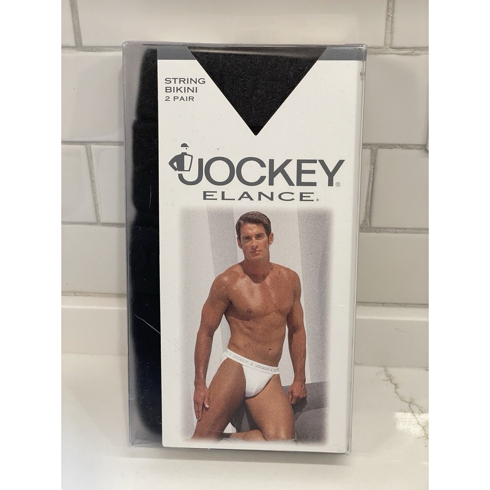 Vintage Jockey Elance Men Medium String Bikini Black 2 Pack Cotton‎ 1996 New